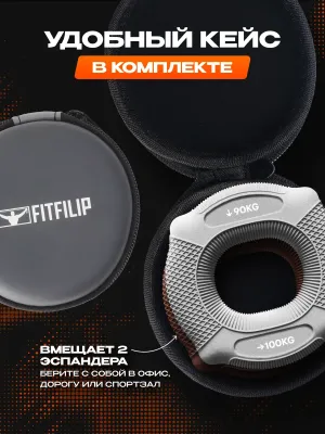 Набор кистевых эспандеров FITFILIP EAR 10–100 кг (9 шт.) с кейсом
