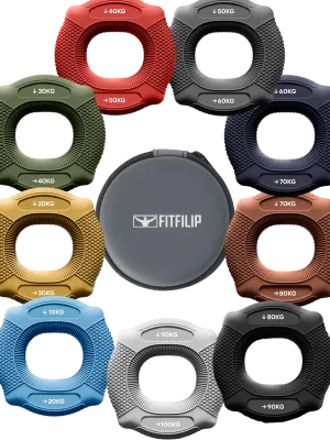 Набор кистевых эспандеров FITFILIP EAR 10–100 кг (9 шт.) с кейсом